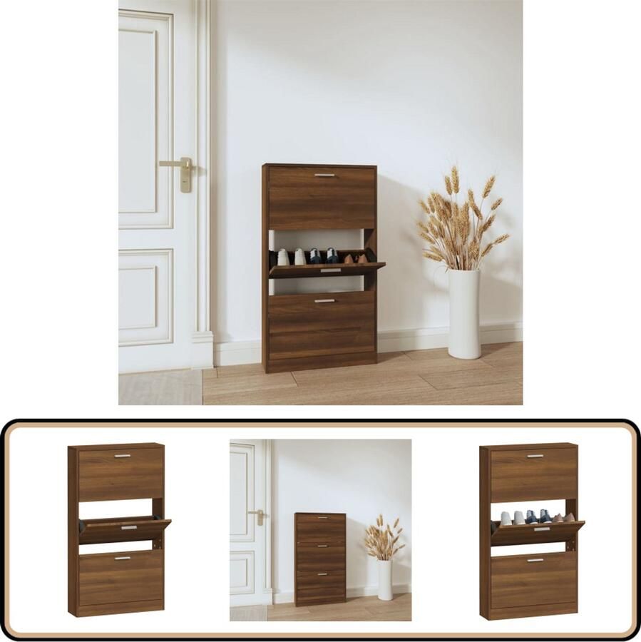 VidaXL Schoenenkast Bruineiken 59x17x108 cm Schoenenkast Schoenen Rek Bergruimte Kastje Interieurdecoratie Houten Kast Bruine Kleuren Vintage Stijl