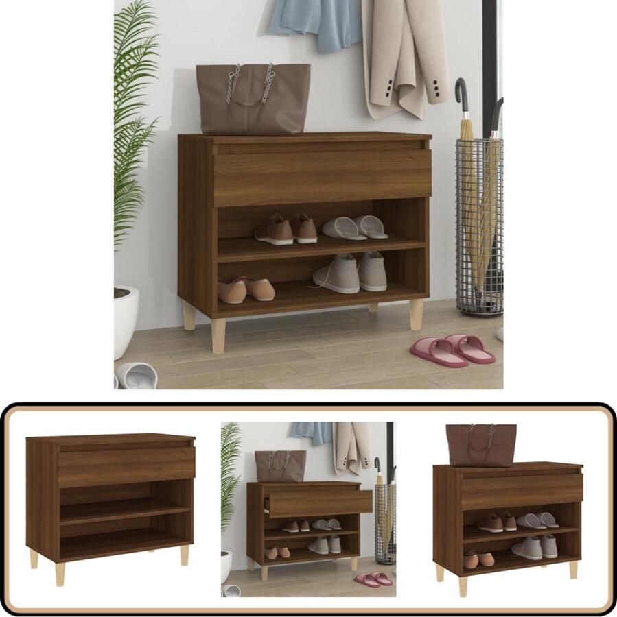 VidaXL Schoenenkast Bruineiken 70x36x60cm Schoenenkast Schoenuitlegers Bergruimte Kastje Houten Kast