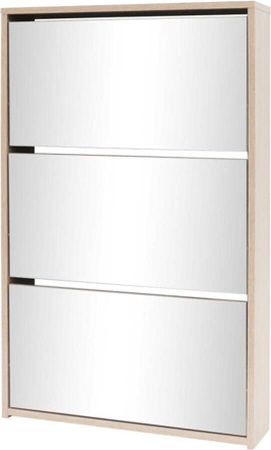 VidaXL -Schoenenkast-drielaags-met-spiegel-63x17x102 5-cm-eiken