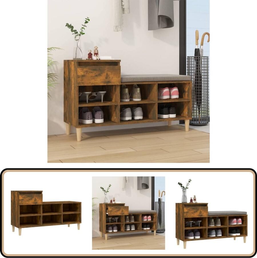 VidaXL Schoenenkast Gerookt Eiken 102x36x60 cm Schoenenkast Kastje Schoenen Bergruimte Schoenen Opbergvakken Schoenen Schoenuitlegers