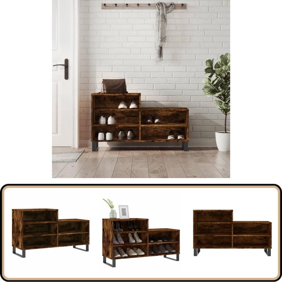VidaXL Schoenenkast Gerookt Eiken 102x36x60 cm Schoenenkast Schoenen Rek Schoenuitlegger Bergruimte Kastje