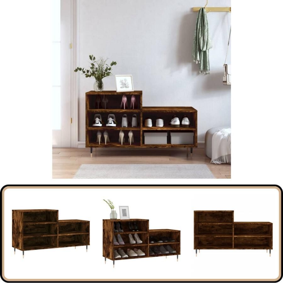 VidaXL Schoenenkast Gerookt Eiken 102x36x60 cm Schoenenkast Schoenuitlegger Bergruimte Kast Houten Kast