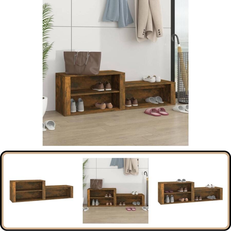 The Living Store Schoenenkast 150x35x45 cm bewerkt hout gerookt eikenkleurig Schoenenkast Schoenen Rek Schoenuitlegger Bergruimte Houten Meubels - Foto 2