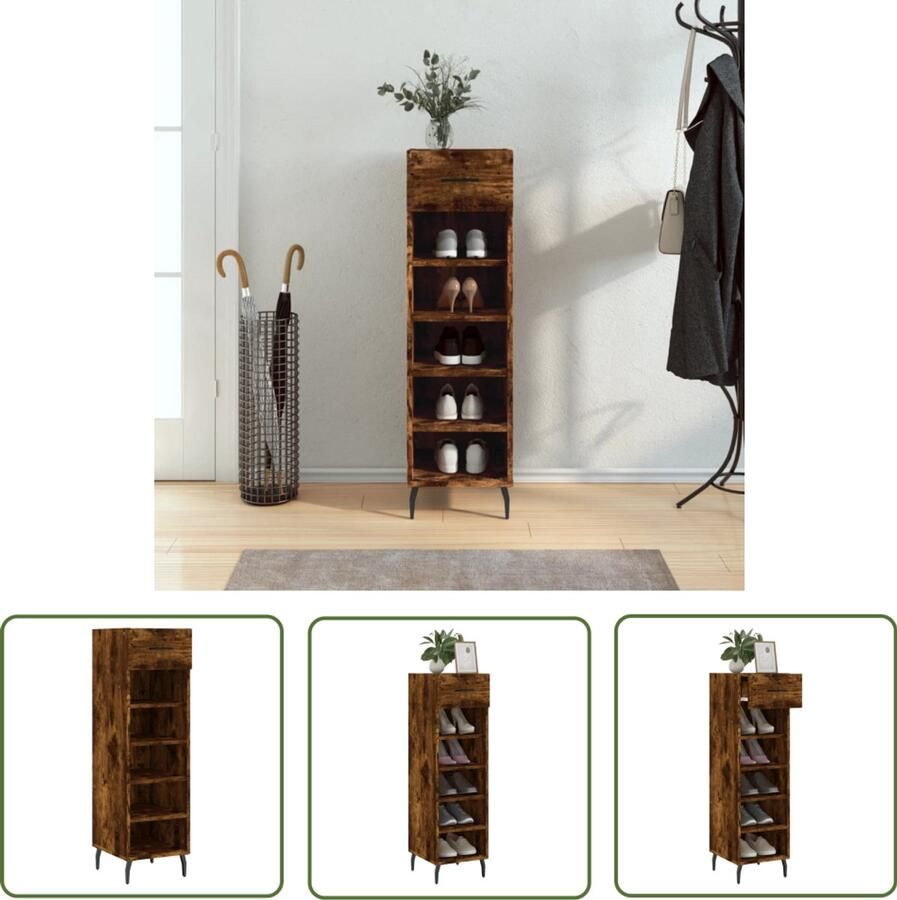 VidaXL Schoenenkast gerookt eiken 30x35x105 cm Schoenenkast Schoenen Rek Schoenuwen Kast Houten Schoenenkast Bruine Schoenenkast Vintage Schoenenkast Bergruimte Organisatie