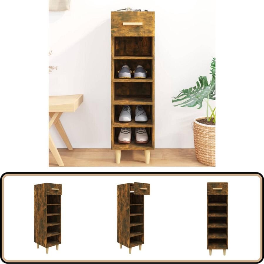VidaXL Schoenenkast Gerookt Eiken 30x35x105 cm Schoenenkast Schoenenrek Schoenenopbergt Ruimtebesparing Houten Kast Bruine Kast Vintage Stijl