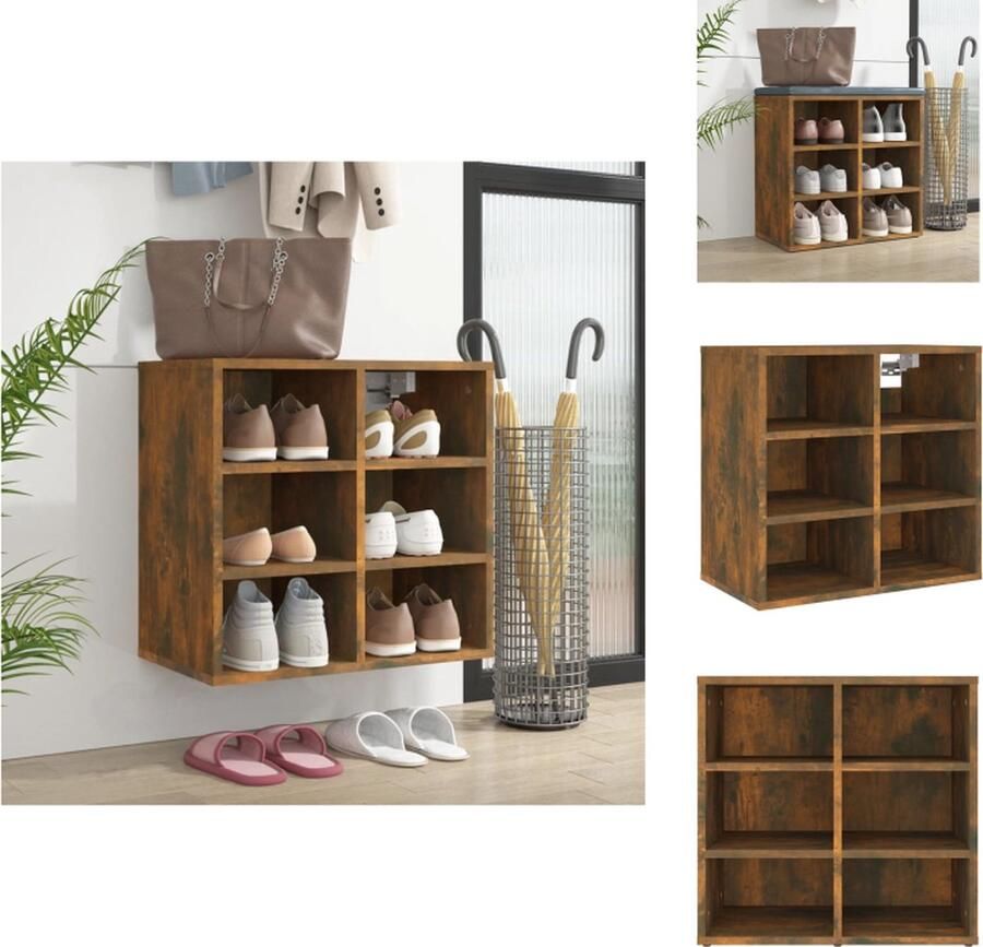 VidaXL Schoenenkast Gerookt Eiken 52.5 x 30 x 50 cm Trendy Ontwerp 6 Vakken Montagehandleiding Kast