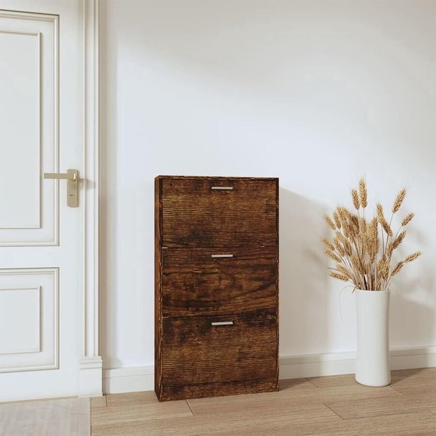 VidaXL Schoenenkast Gerookt Eiken 59x17x108 cm Schoenenkast Schoenuitlegger Bergruimte Kastje Interieurdecoratie Houten Kast Bruine Kast Vintage Stijl - Foto 3