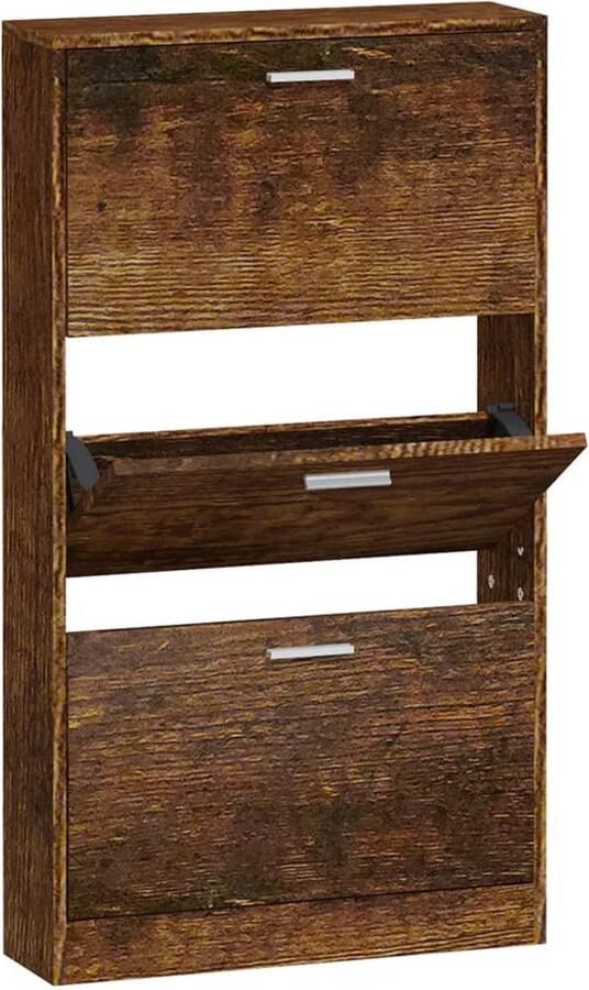 VidaXL Schoenenkast Gerookt Eiken 59x17x108 cm Schoenenkast Schoenuitlegger Bergruimte Kastje Interieurdecoratie Houten Kast Bruine Kast Vintage Stijl - Foto 2