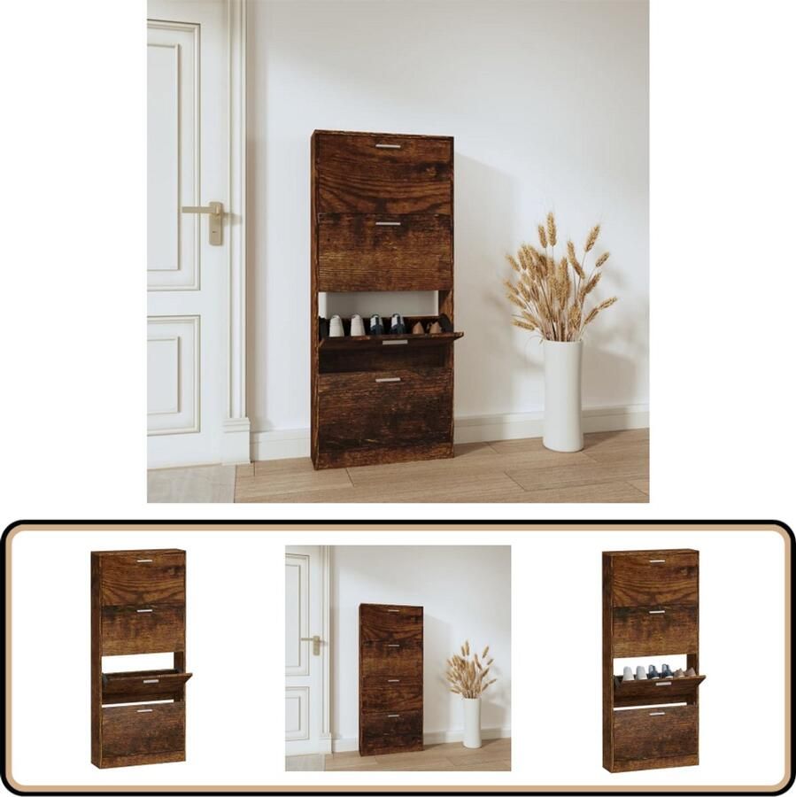 VidaXL Schoenenkast Gerookt Eiken 59x17x150 cm Schoenenkast Schoenuitlegger Bergruimte Kastje Houten Kast