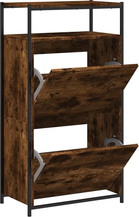 VidaXL Schoenenkast Gerookt Eiken 60x34x112 cm Schoenenrek Schoenenrekken Opbergrek Voor Schoenen Schoenenstellage