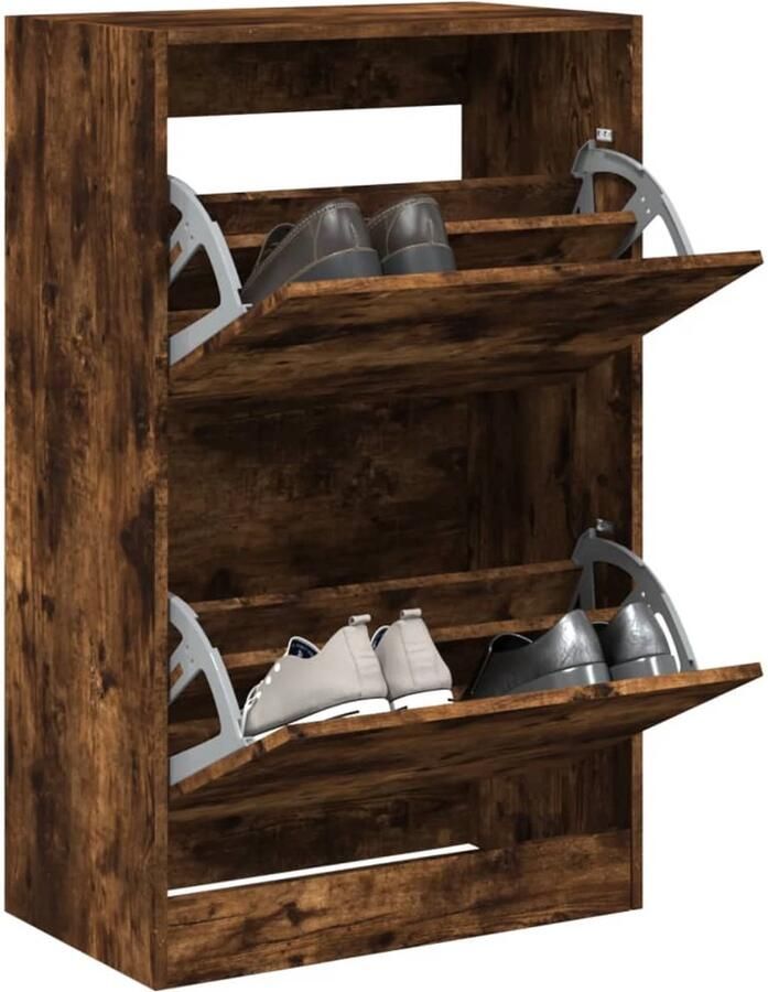 The Living Store Schoenenkast 60x34x96 5 cm bewerkt hout gerookt eikenkleurig Schoenenkast Schoenenopbergkast Compact Smal Bruine Schoenenkast