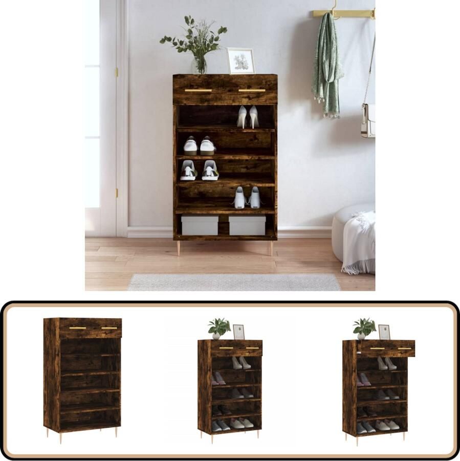 VidaXL Schoenenkast Gerookt Eiken 60x35x105 cm Schoenenkast Schoenuitlegers Bergruimte Industrieel Design Houten Kast Bruine Kast