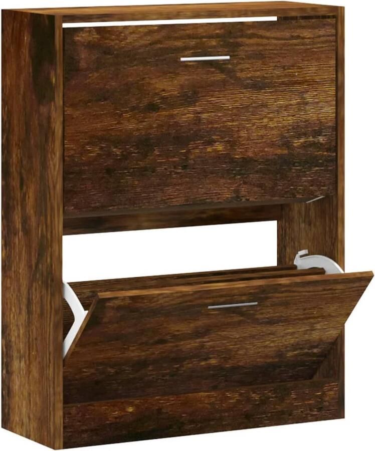 VidaXL Schoenenkast Gerookt Eiken 63x24x81 cm Schoenenkast Schoenen Rek Bergruimte Kastje Houten Kast Bruine Kast Entreemeubilair Living Accessoires