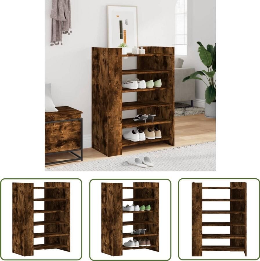 The Living Store Schoenenkast 74 5x37 5x100 cm bewerkt hout gerookt eikenkleurig Schoenenkast Houten Schoenenkast Schoenenopbergers Bergruimte Organisatie