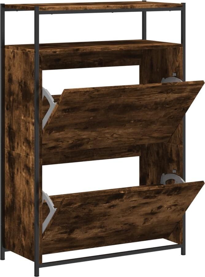 VidaXL Schoenenkast Gerookt Eiken 75x34x112 cm Schoenenrek Schoenenrekken Opbergrek Voor Schoenen Schoenenstellage