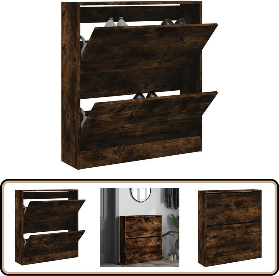 VidaXL Schoenenkast Gerookt Eiken 80x21x87 5 cm Schoenenrek Schoenenrekken Opbergrek Voor Schoenen Schoenenstellage