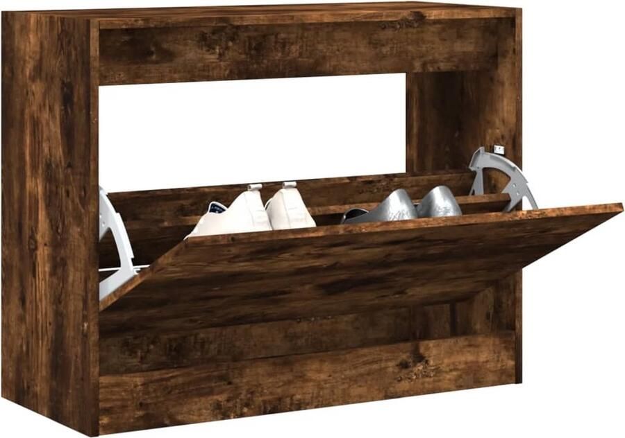 VidaXL Schoenenkast Gerookt Eiken 80x34x63 cm Schoenenrek Schoenenrekken Opbergrek Voor Schoenen Schoenenstellage - Foto 2