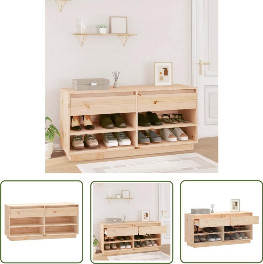 VidaXL Schoenenkast Grenenhout 110x34x52 cm Schoenenkast Schoenuitlegger Grenenhouten Kast Hout Meubel Opbergmeubel Entree Organisatie Interieur Design - Foto 2