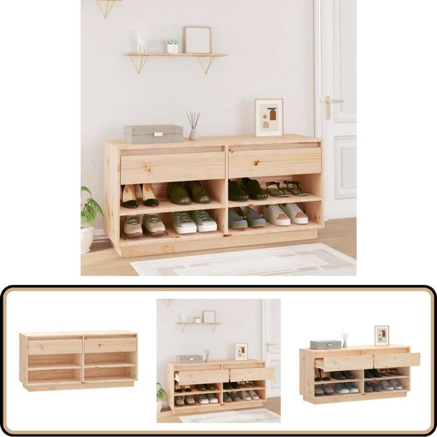 VidaXL Schoenenkast Grenenhout 110x34x52 cm Schoenenkast Schoenuitlegger Grenenhouten Kast Hout Meubel Opbergmeubel Entree Organisatie Interieur Design