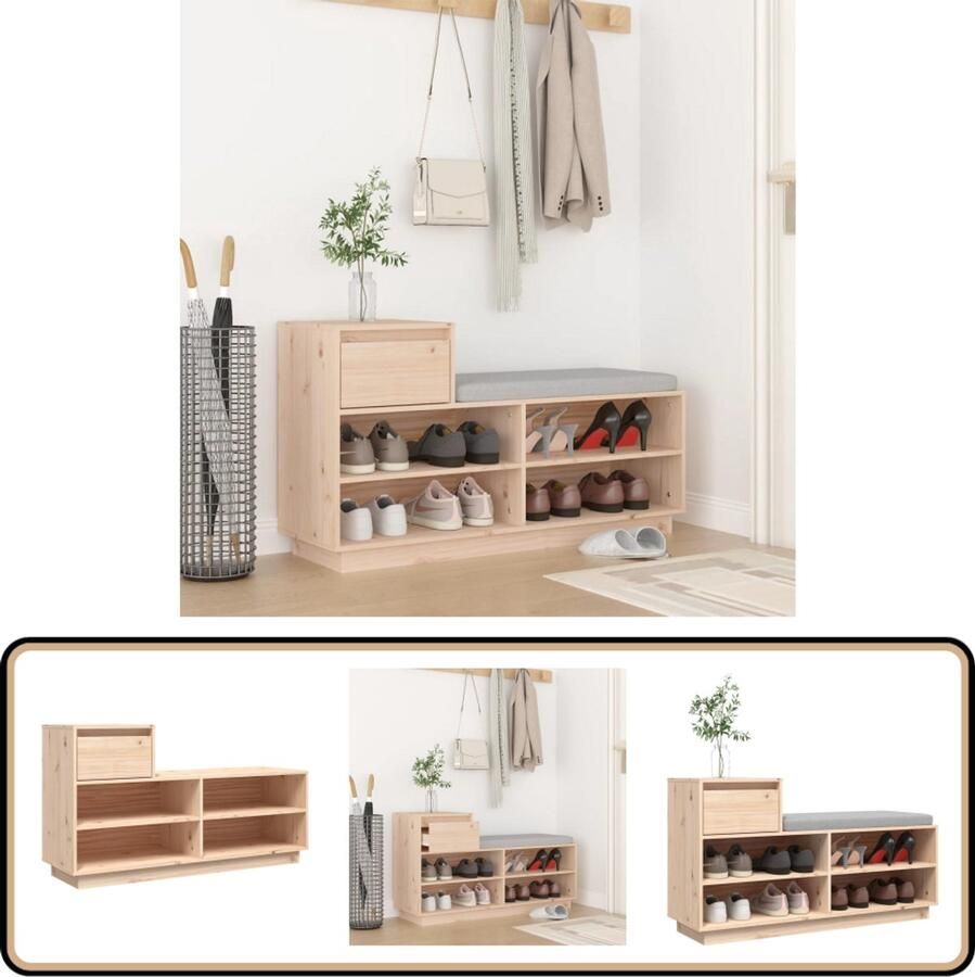 VidaXL Schoenenkast Grenenhout 110x34x61 cm Schoenenkast Schoenen Rek Schoenuitlegger Bergruimte Hout