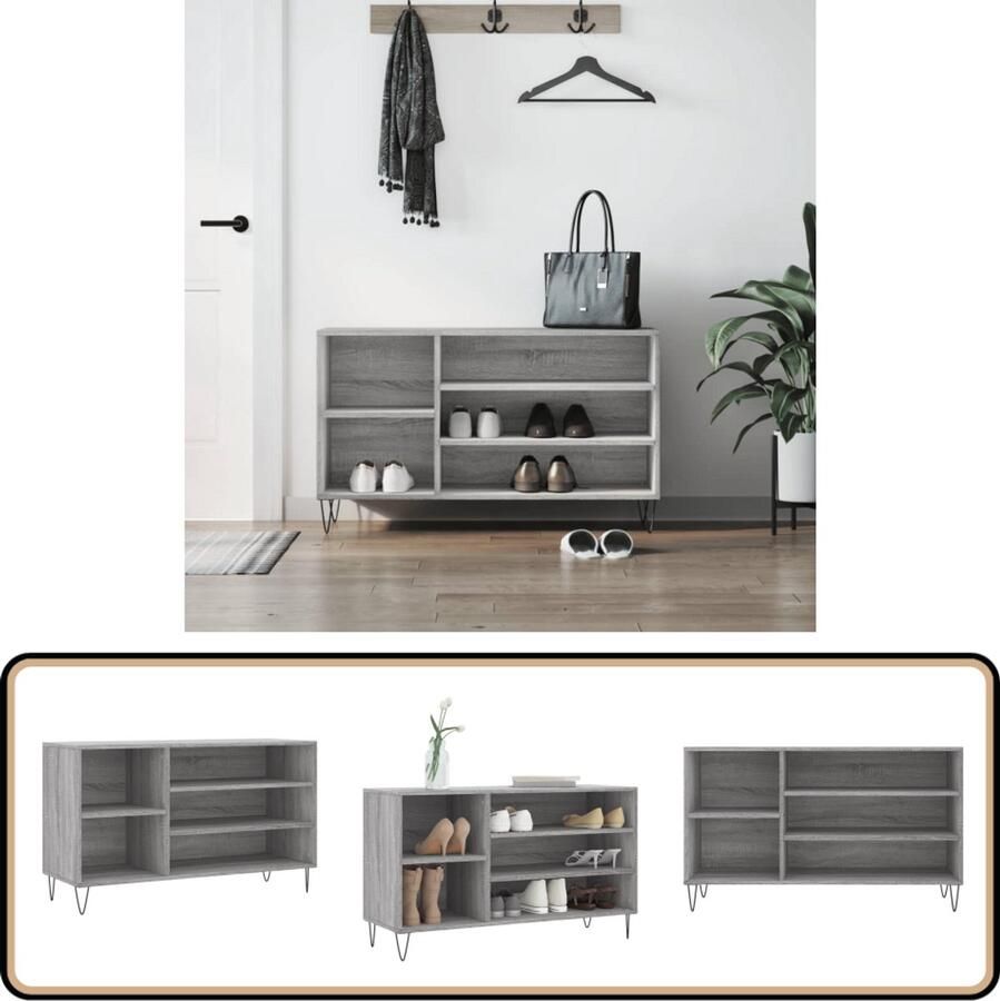 VidaXL Schoenenkast Grijs Eiken 102x36x60 cm Schoenenkast Schoenen Rek Schoenuitlegger Bergruimte Opslag Kast Grijze Kast Houten Kast Design Kast
