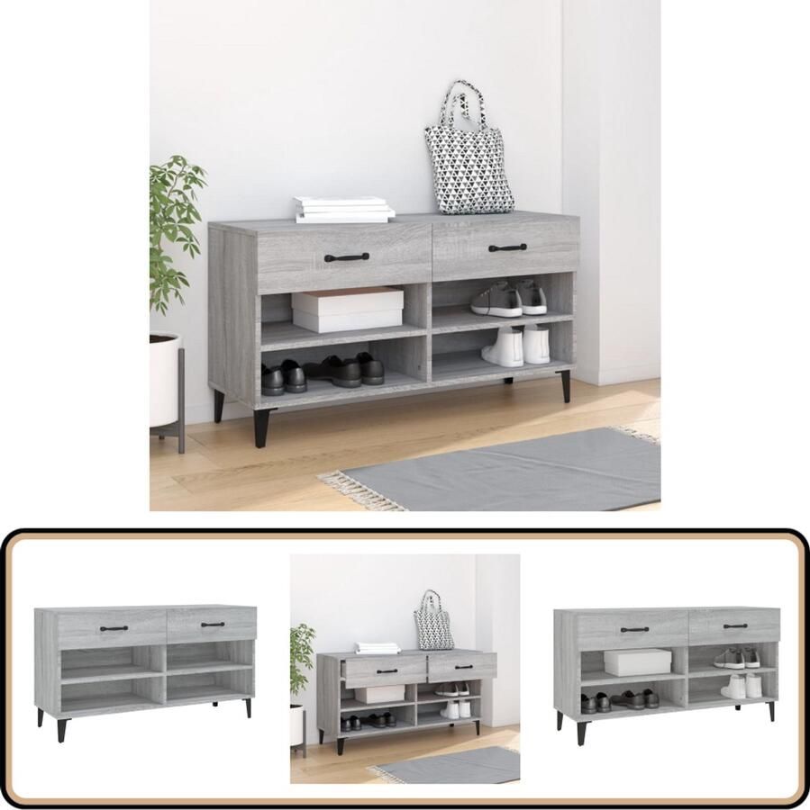 VidaXL Schoenenkast Grijs Sonoma Eiken 102x35x55 cm Schoenenkast Schoenen Rek Schoenuitlegger Bergruimte Kastje