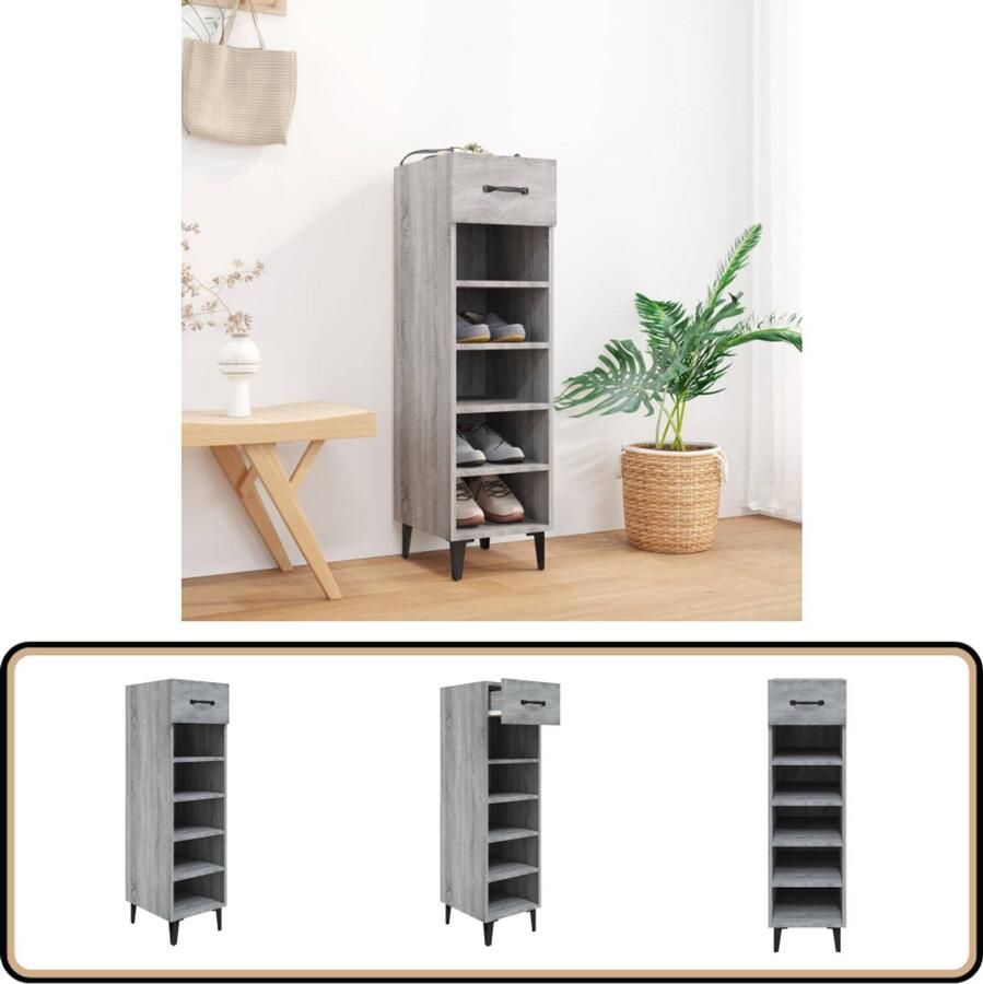 VidaXL Schoenenkast Grijs Sonoma Eiken 105 cm hoog Trendy Schoenenkast Schoenen Kast Schoenen Organizer Schoenen Opbergen Kleine Schoenenkast