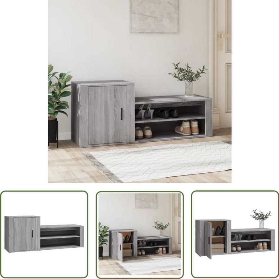 The Living Store Schoenenkast Grijze Sonoma Eiken 130 x 35 x 54 cm Bewerkt hout Schoenenkast Schoenenopbergers Entreebank Houten Schoenenkast Grijze Schoenenkast