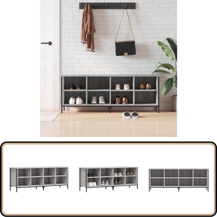 VidaXL Schoenenkast Grijs Sonoma Eiken 131x35x50 cm Schoenenkast Industrieel Design Houten Kast Grijze Schoenenkast Schoenenopslag Entree Organisatie Inbouwkast