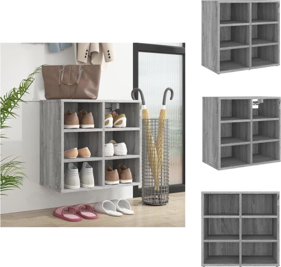 VidaXL Schoenenkast Grijs Sonoma Eiken 52.5 x 30 x 50 cm Praktische opbergfunctie Kast