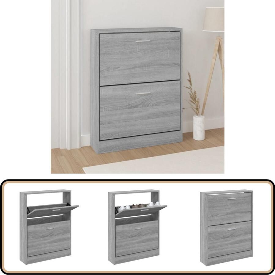 VidaXL Schoenenkast Grijs Sonoma Eiken 59x17x81 cm Schoenenkast Schoenen Rek Bergruimte Kastje Interieurdecoratie