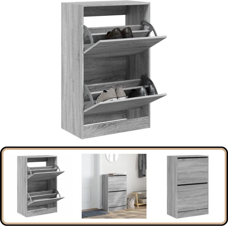 VidaXL Schoenenkast Grijs Sonoma Eiken 60x34x96 5cm Schoenenrek Schoenenrekken Opbergrek Voor Schoenen Schoenenstellage