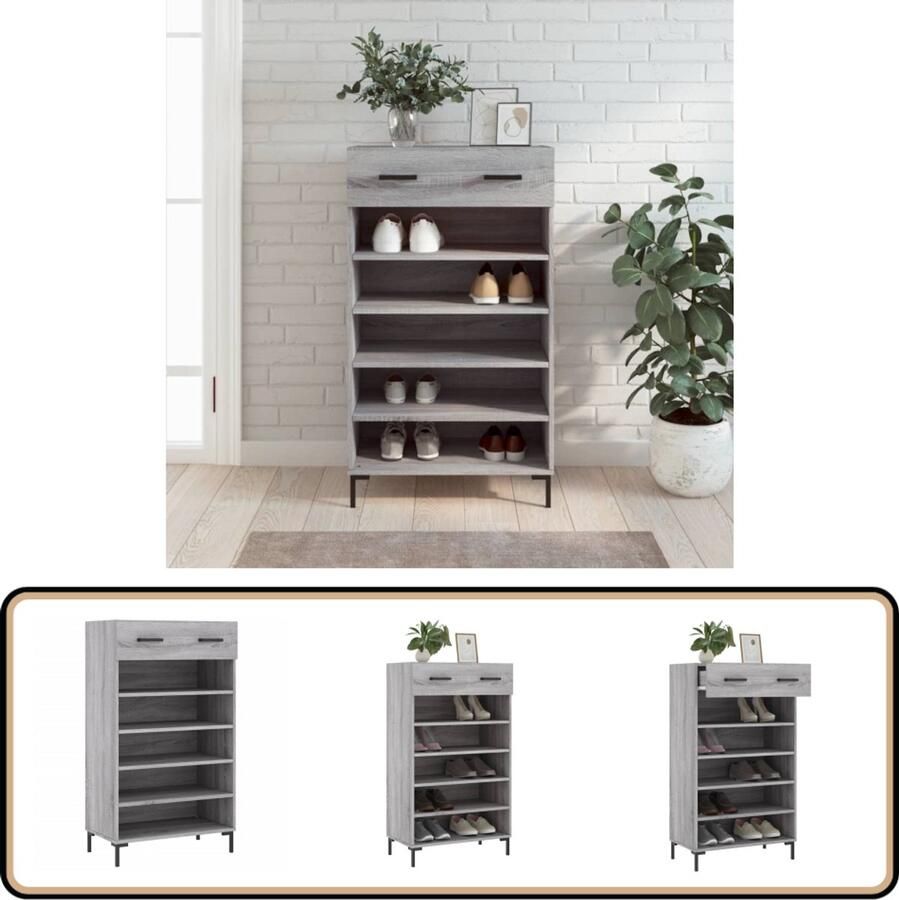 VidaXL Schoenenkast Grijs Sonoma Eiken 60x35x105 cm Schoenenkast Schoenenopbergers Schoenuitlegger Bergruimte Kastje