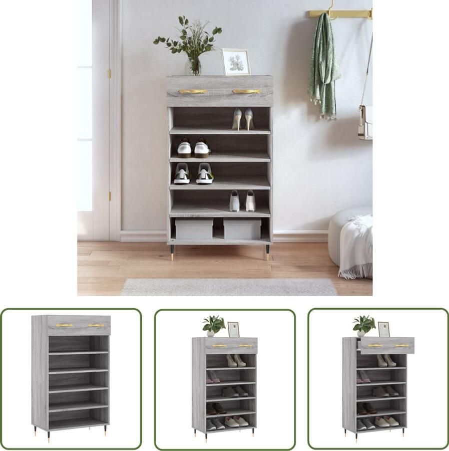 VidaXL Schoenenkast Grijs Sonoma Eiken 60x35x105 cm Schoenenkast Schoenenrek Bergruimte Organisatie Entreehal Slaapkamer Grijze Kast Houten Kast