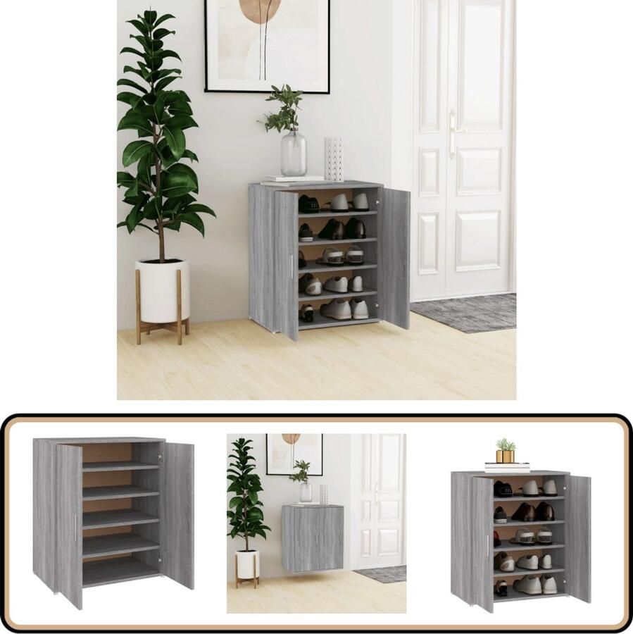VidaXL Schoenenkast Grijs Sonoma Eiken 60x35x70 cm Schoenenkast Schoenenopbergers Entreemeubilair Bergruimte Houten Schoenenkast Grijze Schoenenkast
