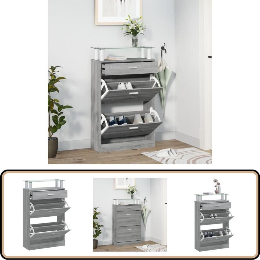 VidaXL Schoenenkast Grijs Sonoma Eiken 63x24x104 cm Schoenenkast Kastje Schoenen Bergruimte Schoenen Organisatie Schoenen Houten Schoenenkast