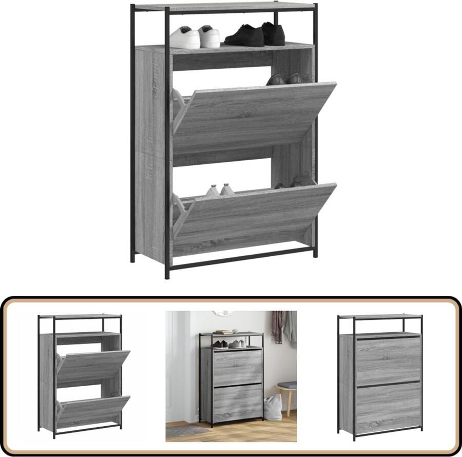 VidaXL Schoenenkast grijs sonoma eiken 75x34x112 cm Schoenenrek Schoenenrekken Opbergrek Voor Schoenen Schoenenstellage