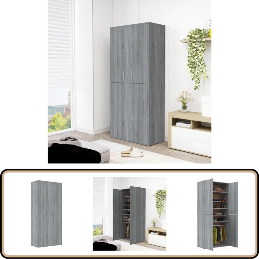 VidaXL Schoenenkast Grijs Sonoma Eiken 80x39x178cm Schoenenkast Houten Schoenenkast Grijze Schoenenkast Schoenenrek Bergruimte Organisatie Entree Kast Hallkast Kamermeubilair
