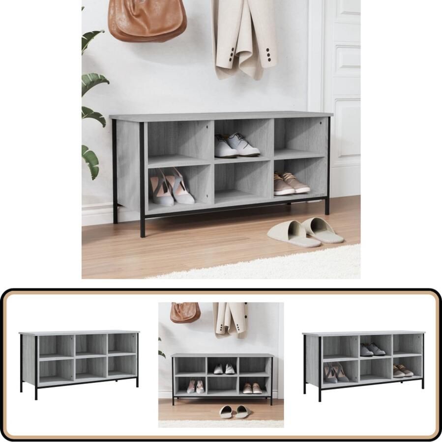 VidaXL Schoenenkast Grijs Sonoma Eikenkleur 100x35x50 cm Schoenenkast Schoenuwen Kast Bergruimte Opslagkast Entreemeubilair Inbouwkast Houten Kast