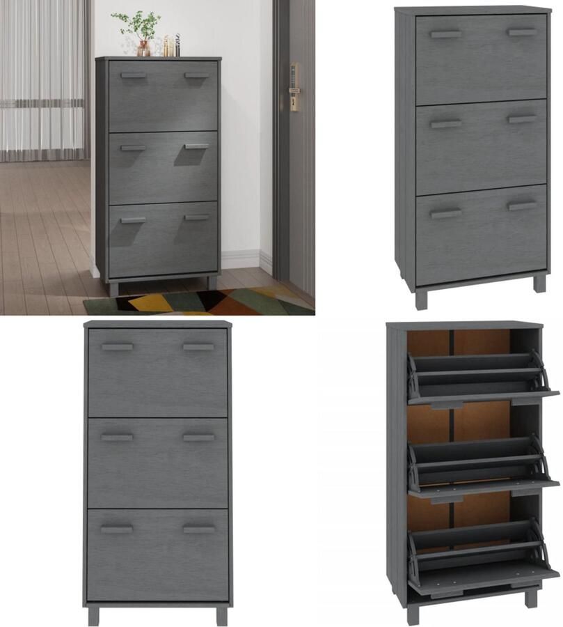 VidaXL Schoenenkast HAMAR 59 5x35x117 cm grenenhout donkergrijs Schoenenkast Schoenenkasten Houten Schoenenkast Schoenen Kast