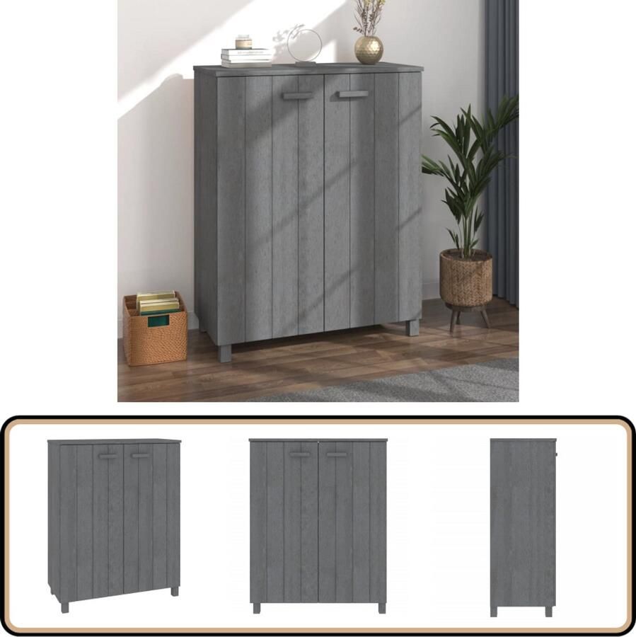 The Living Store HAMAR Schoenenkast Donkergrijs 85 x 40 x 108 cm Massief grenenhout en MDF Schoenenkast Schoenen Organisatie Houten Kast Grenoble Hout Grijze Kast - Foto 2