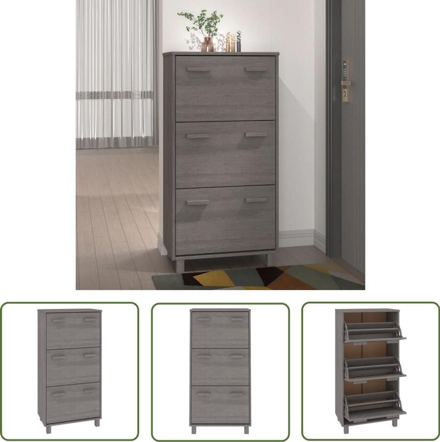 VidaXL Schoenenkast HAMAR Lichtgrijs 59 5x35x117 cm Schoenenkast Houten Schoenenkast Schoenenrek Garderobe Bergruimte Entreebank Livingroom Furniture Woonkamerinrichting Vintage Stijl Modern Design Grijs Grenenhout