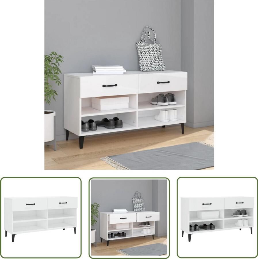 VidaXL Schoenenkast Hoogglans Wit 102x35x55 cm Schoenenkast Schoenen Rek Opslagruimte Kastje Bergruimte Witte Kast Houten Kast Moderne Kast Stijlvolle Kast