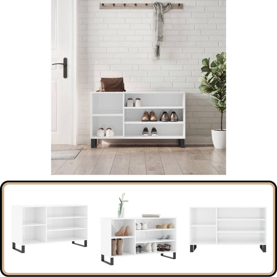 VidaXL Schoenenkast Hoogglans Wit 102x36x60 cm Schoenenkast Kast Bergruimte Organisatie Schoenuitleg
