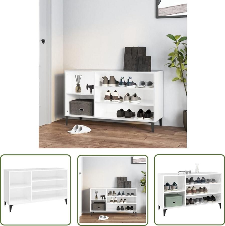 VidaXL Schoenenkast Hoogglans wit 102x36x60 cm Schoenenkast Kasten Bergruimte Opslag Interieurdecoratie Woonkamer Hal Slaapkamer Witte Kast Houten Kast