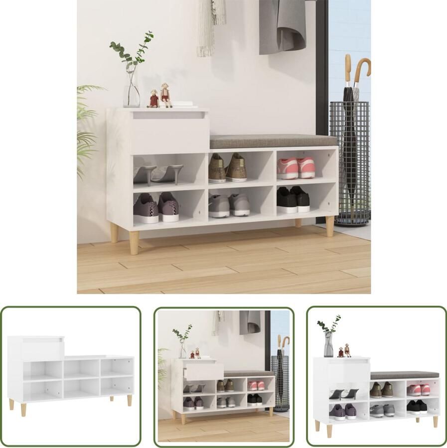 VidaXL Schoenenkast Hoogglans Wit 102x36x60 cm Schoenenkast Kastje Schoenen Schoenenopslag Bergruimte Witte Schoenenkast Houtsoort Eucalyptus Designmeubels