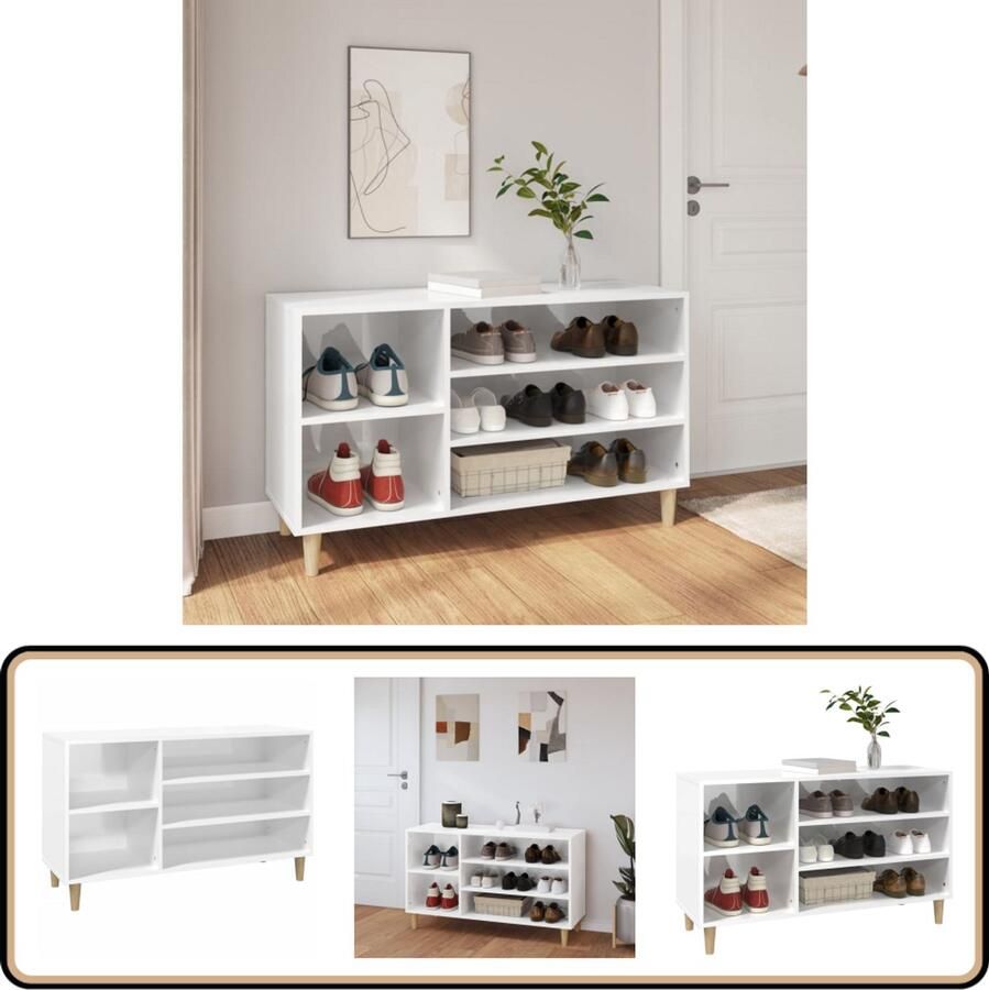 VidaXL Schoenenkast Hoogglans Wit 102x36x60 cm Schoenenkast Schoenuitleg Bergruimte Opslagruimte Witte Kast