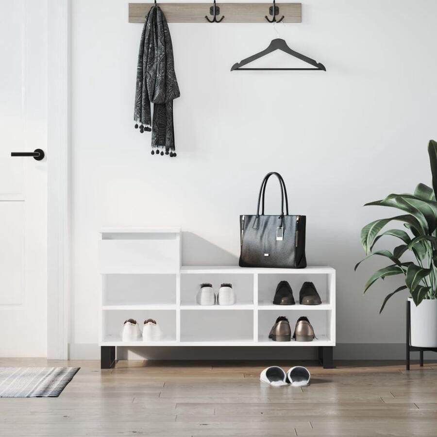 VidaXL Schoenenkast Hoogglans Wit 102x36x60 cm Schoenenkast Schoenuitleg Bergruimte Opslagvakken Houten Kast Witte Kast Modern Design Ladekast - Foto 2