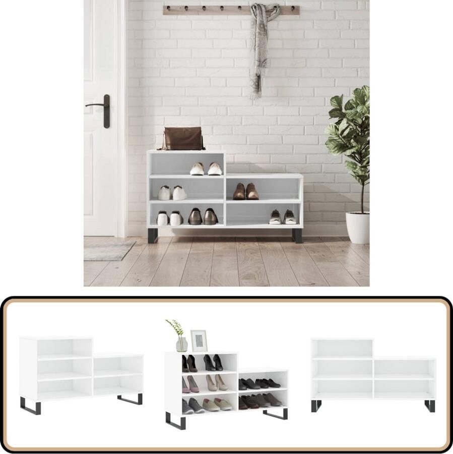VidaXL Schoenenkast Hoogglans Wit 102x36x60 cm Schoenenkast Schoenuitlegers Bergruimte Kast Witte Kast