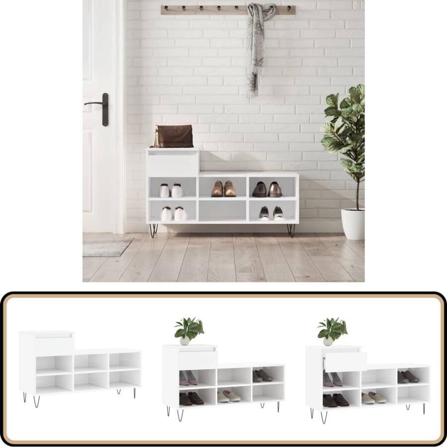 VidaXL Schoenenkast Hoogglans Wit 102x36x60 cm Schoenenkast Schoenuitlegger Bergruimte Opslag Kast
